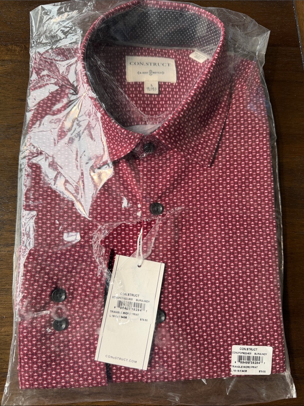 CON.STRUCT Men's Burgundy Geometric Dress Shirt